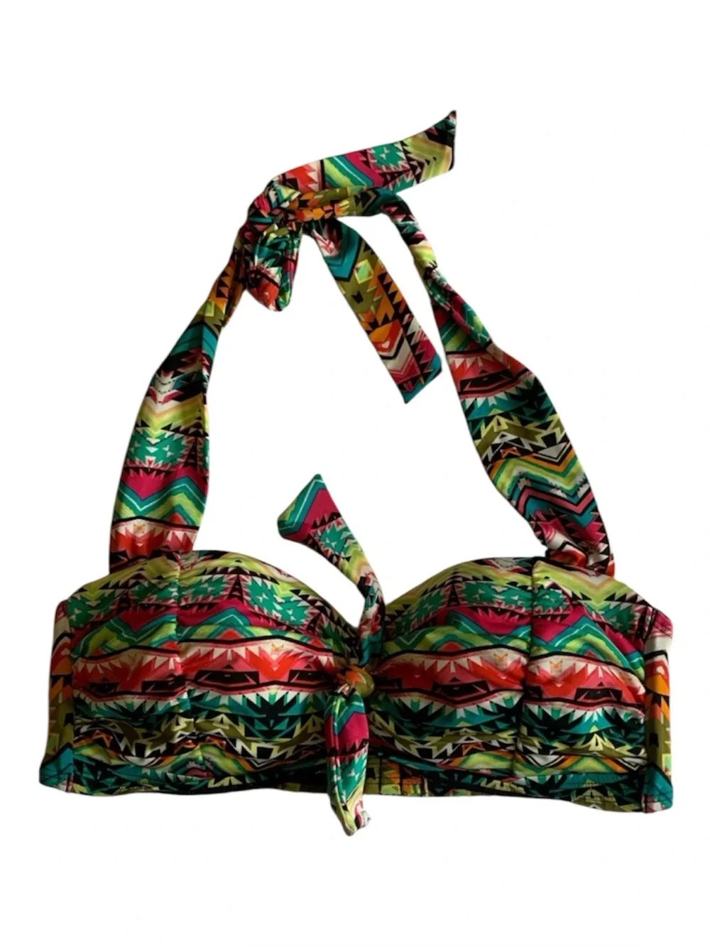 Janzteen Tulum Vibrant Aztec Multicolored Tie Front Halter Bikini Top size 8
